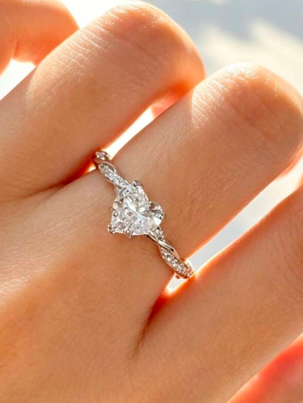 $8 Each Or Bundle 5/$20 Sterling Silver Heart-Cut Solitaire Ring with Pavé Band